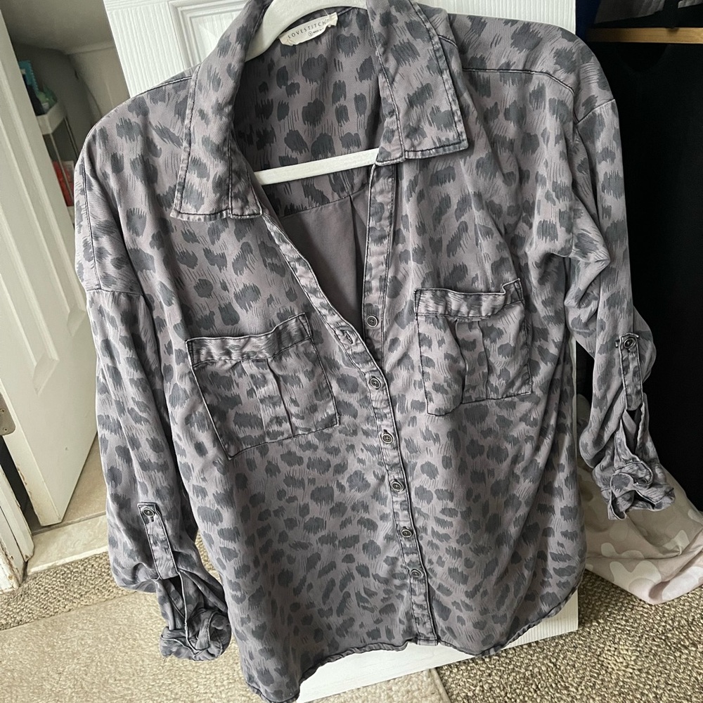 Women’s Lovestitch leopard print button down top